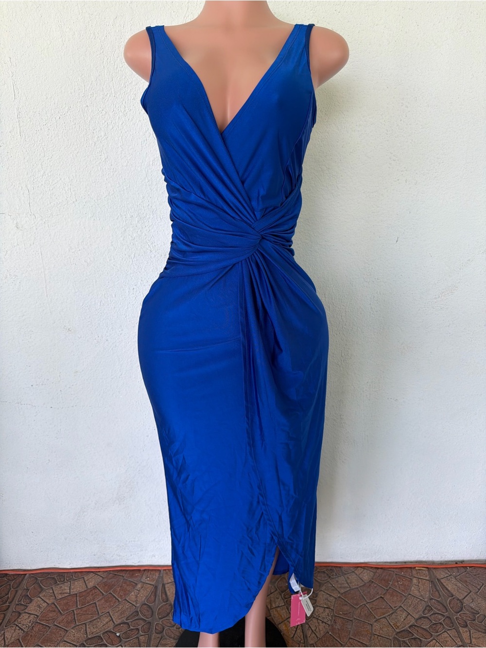 SHEIN Blue Sleeveless Twist-Front Midi Dress